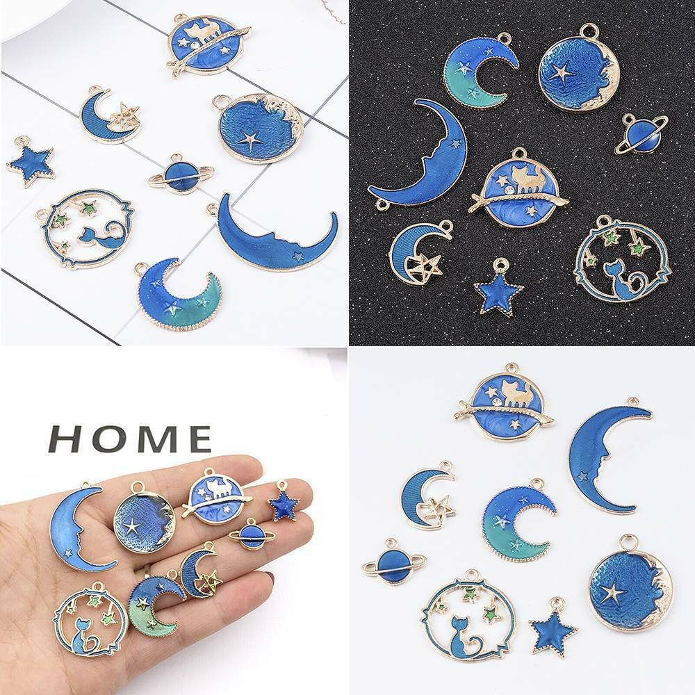 8PCS Moon/Star/Planet Enamel Charm Pendant For DIY Earrings/Bracelet Craft New