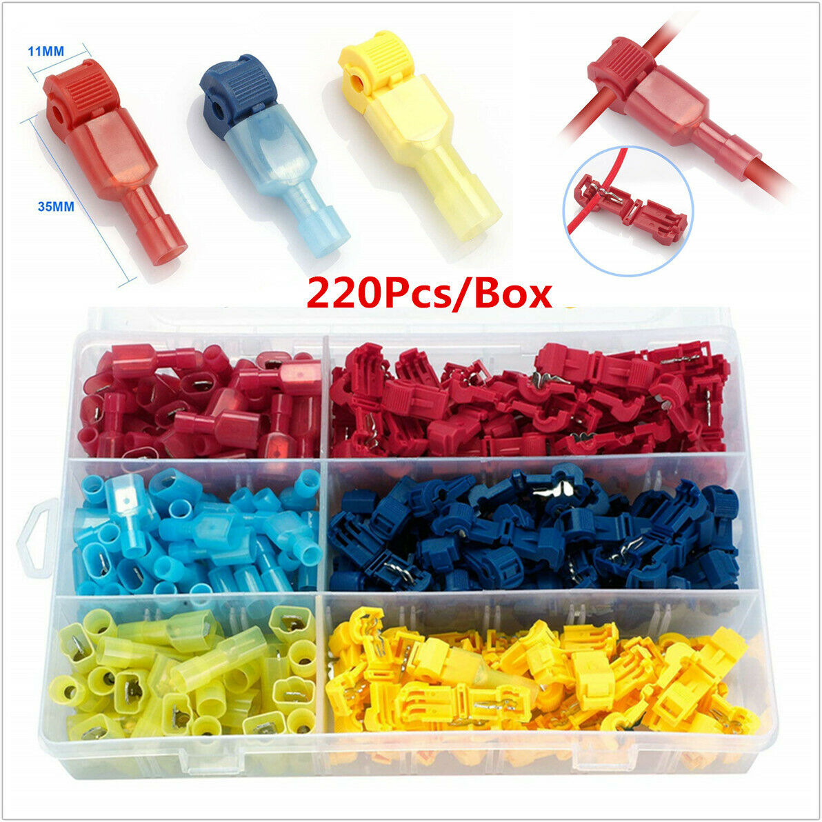 220 Pcs T-Tap Electrical Wire Crimp Terminals Quick Splice Cable Connectors Kit