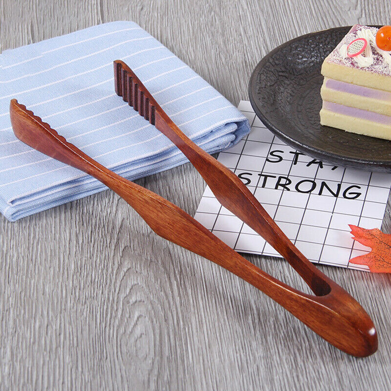 Wooden Clip Cooking Kitchen Tongs Food BBQ Tool Salad Bacon Steak Bread C.l8