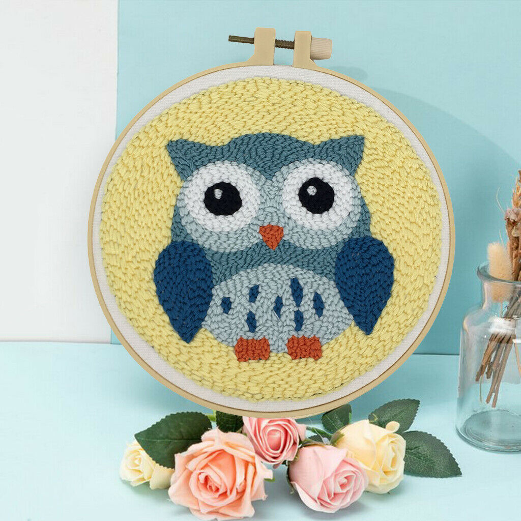 2x Lovely Animal Punch Needle Embroidery Kits for Beginners Hand Craft 15cm