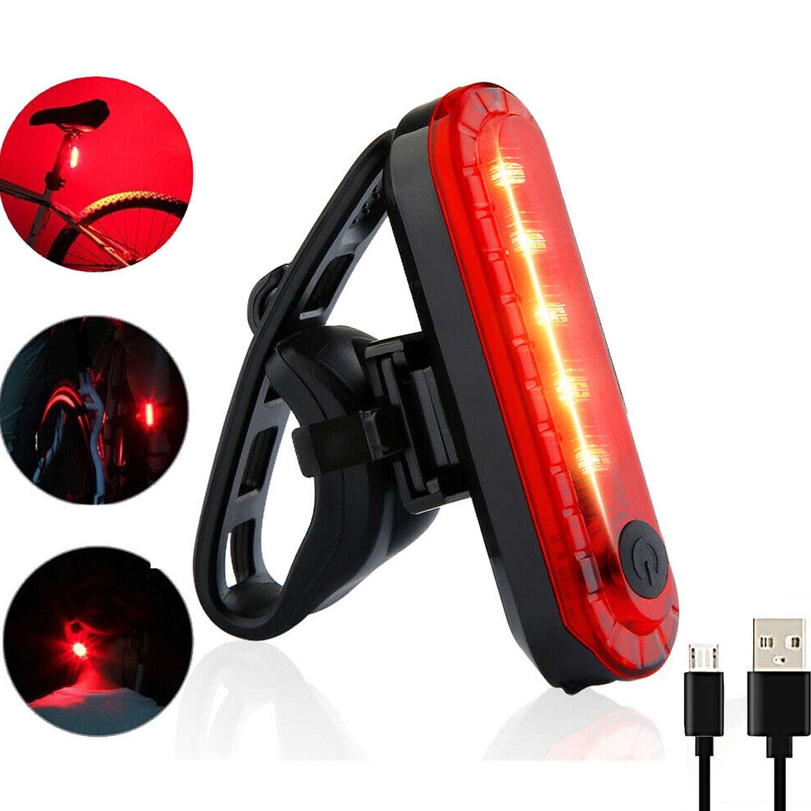 2PCS Bicycle Rear Light 2835 LED Bike Tail Lamp Cycling 4 Modes USB Rechargeable