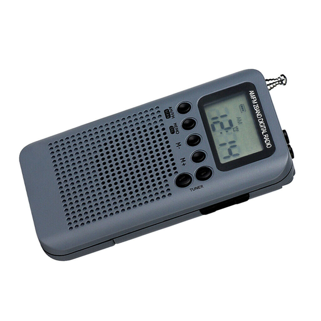 Portable Radio FM/AM Digital With Rechargeable Battery& Earphone Radio Gray