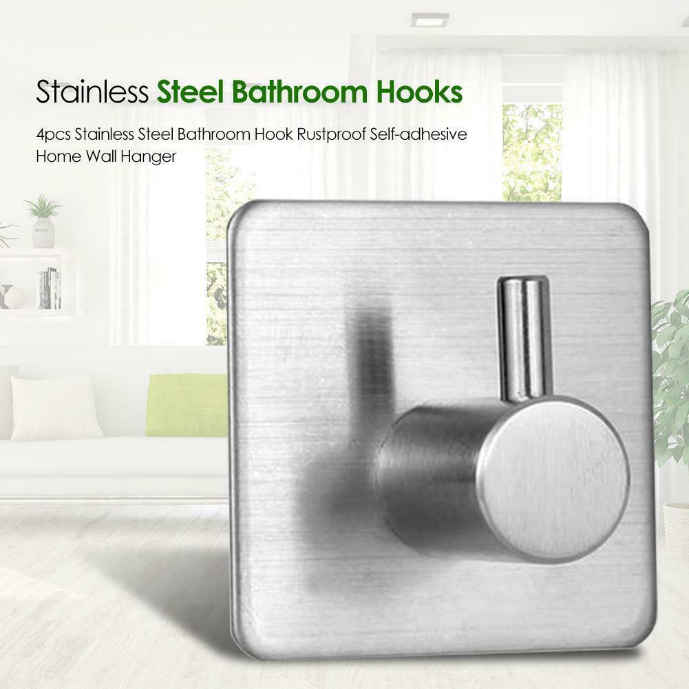 Stainless Steel Bathroom Hook Rustproof Self-adhesive Kitchen Hanger (2pcs) @