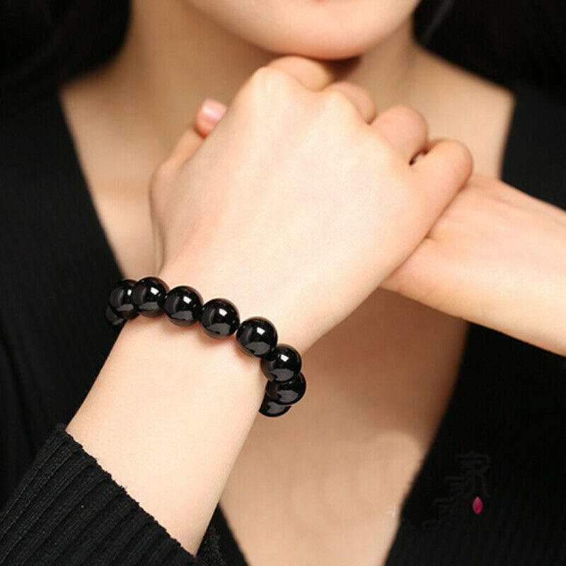 Lymphatic Drainage Black Obsidian Bracelet Prayer Blessing Blackstone Jewelry^US