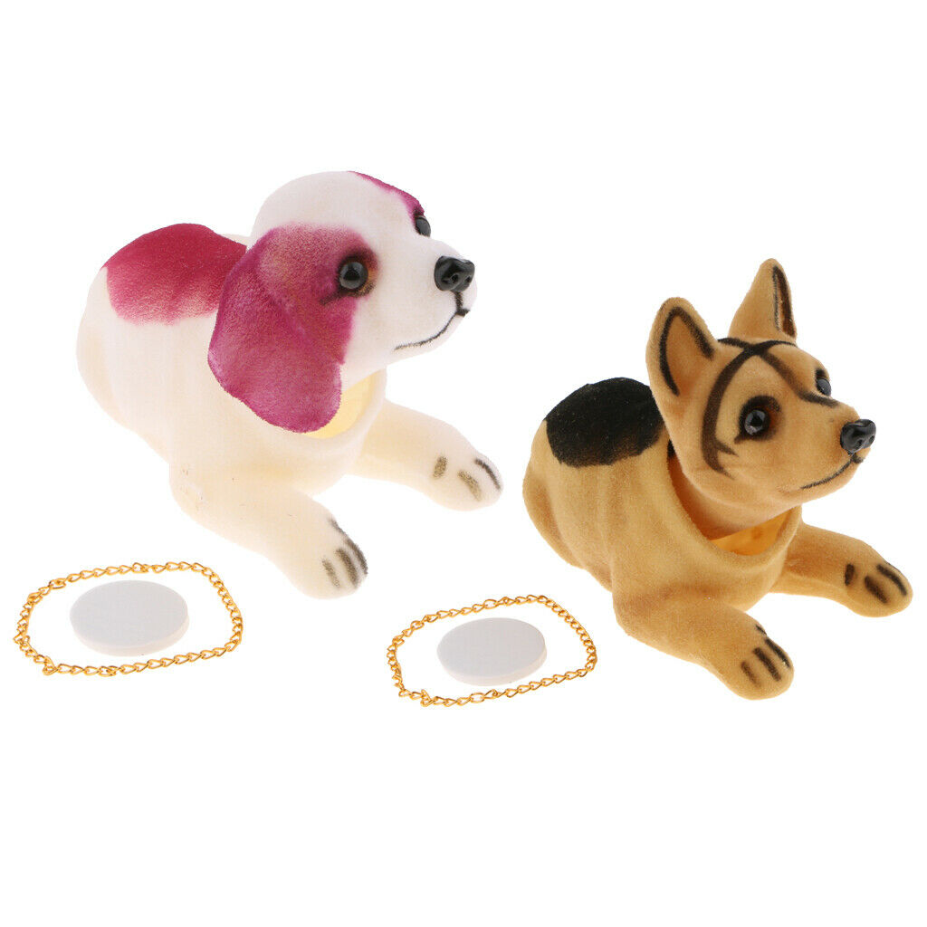 2x Nodding Dog with Golden Chain Ornaments Mini Bobble-Head Toys for Car