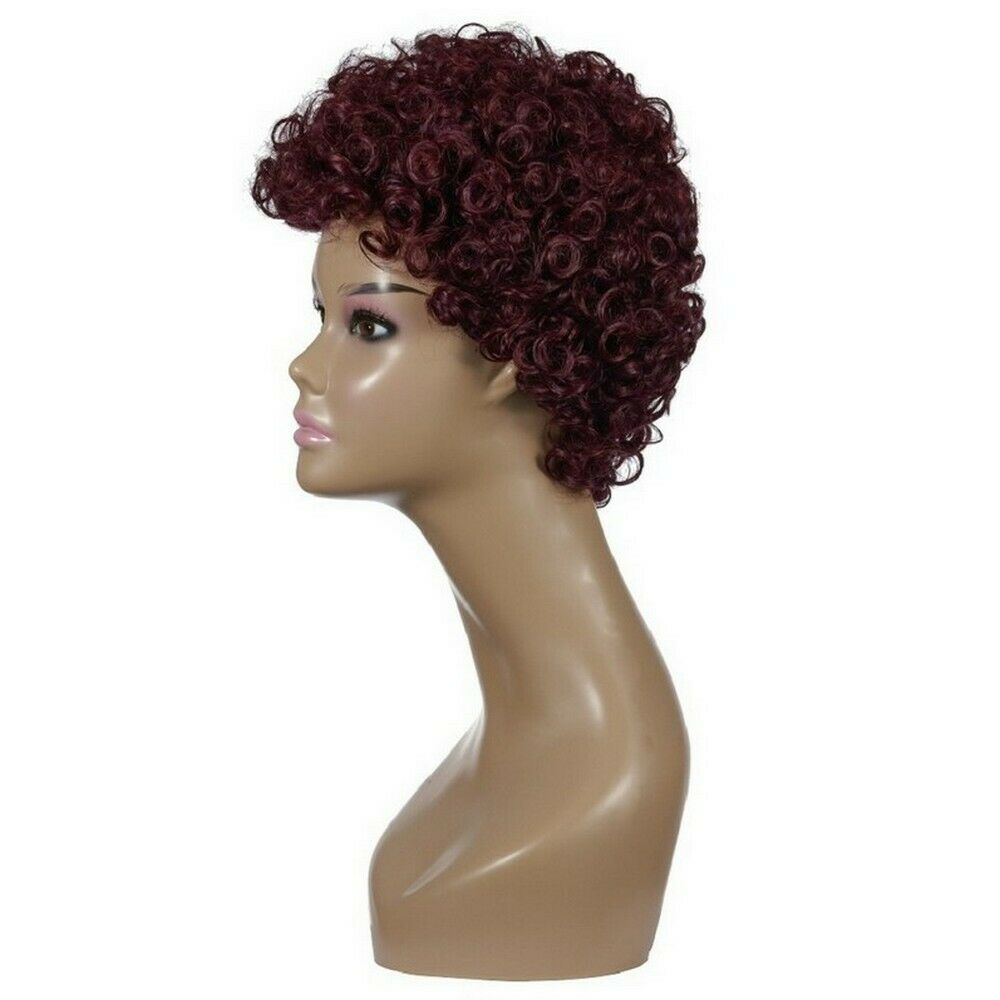Women Short Wine Red Blone Ombre Wavy Wig Curly Synthetic Hair Full Head Wig&Net