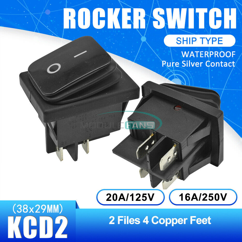 5PCS KCD2 2-Position 4Pin Latching ON/OFF Rocker Boat Terminals Switch 16A 250V