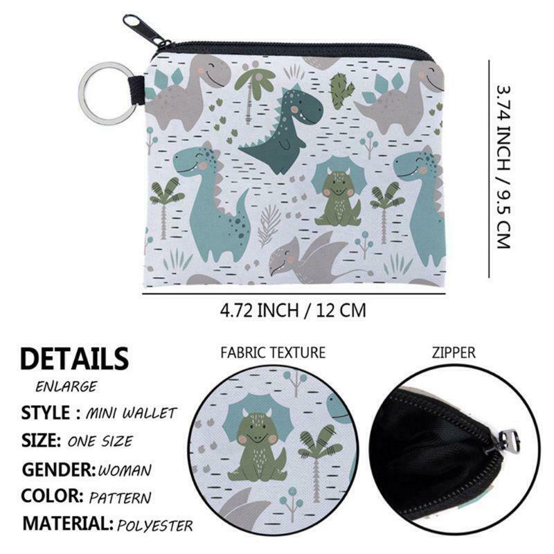 Unisex Cartoon Dinosaur Pattern Coin Card Key Ring Wallet Pouch Mini Purse Small