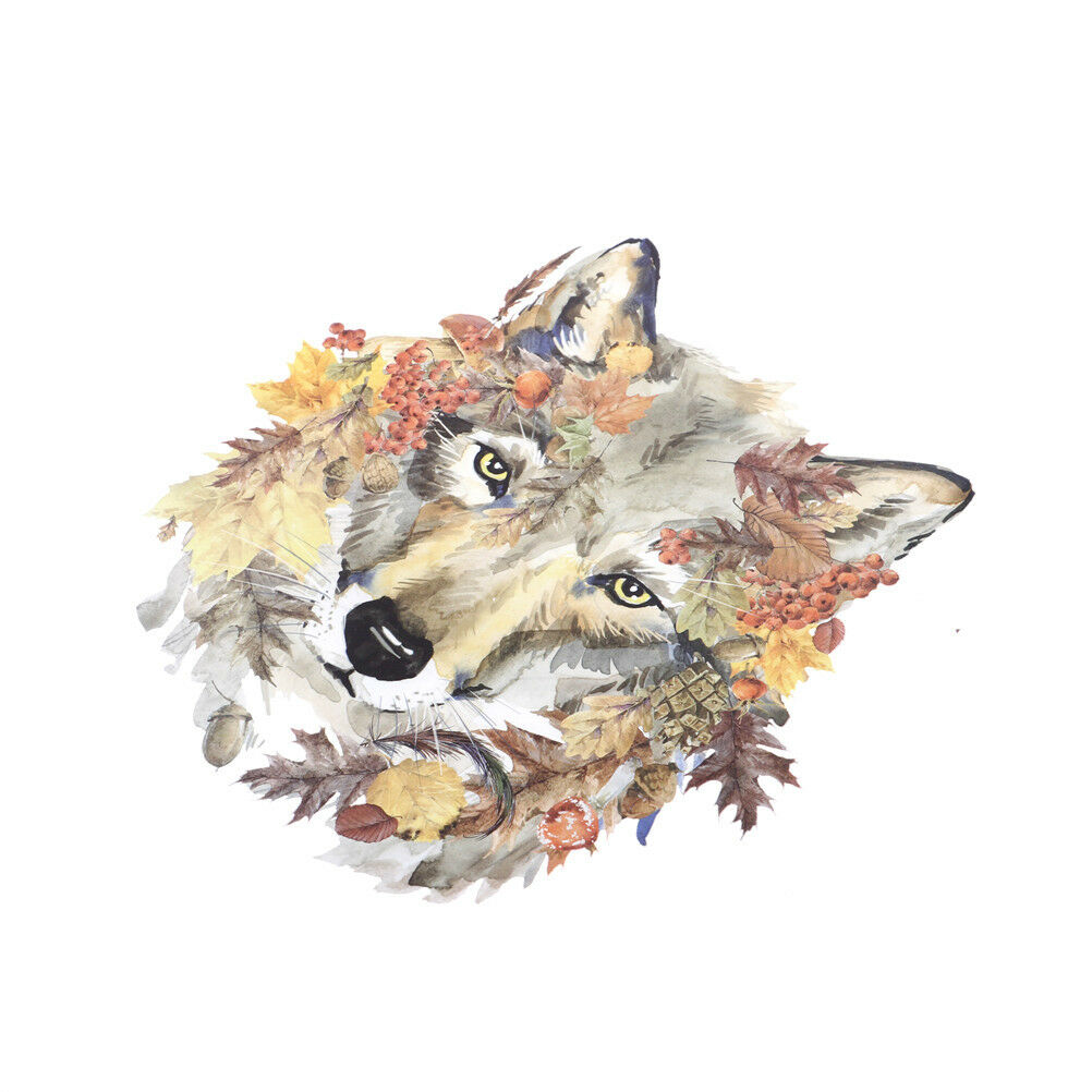 Wolf Iron on Stickers Leaves Patches DIY Washable Heat Transfer Applique D.l8