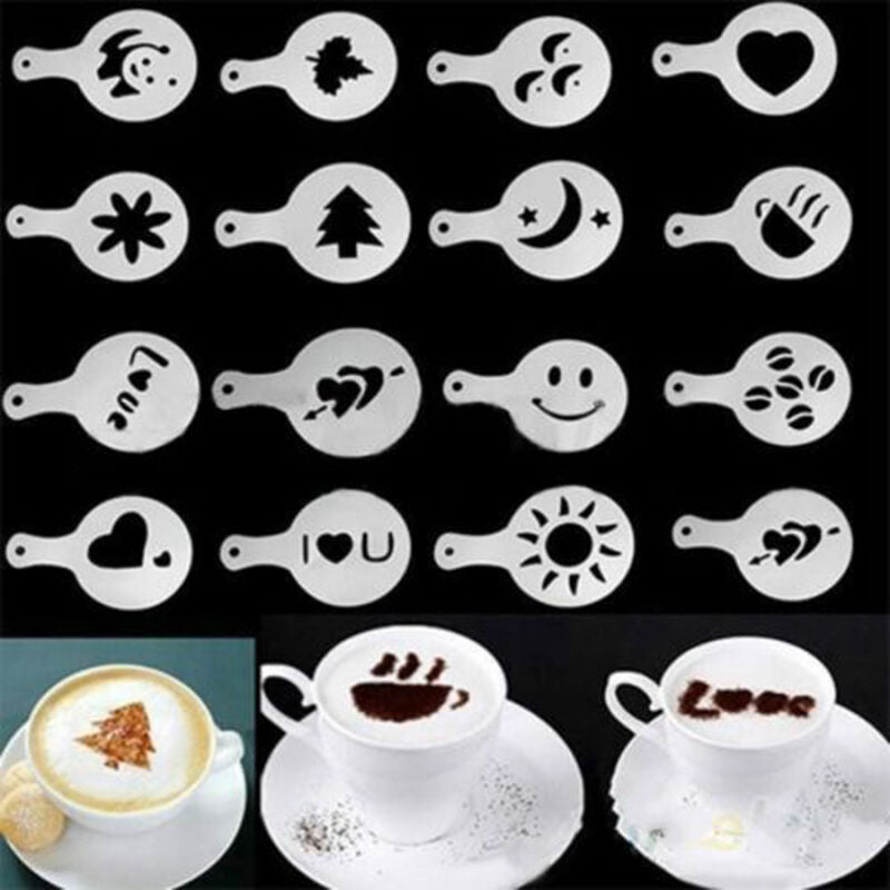 Set of 16 Cappuccino Coffee Decorating Stencil Shapes Mold Latte Art Baris.l8