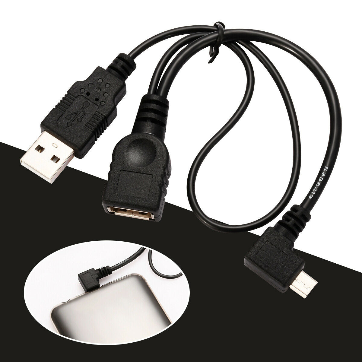 Micro USB Male to USB Female Host OTG Cable with USB Power Cable Y-SplitterHN US
