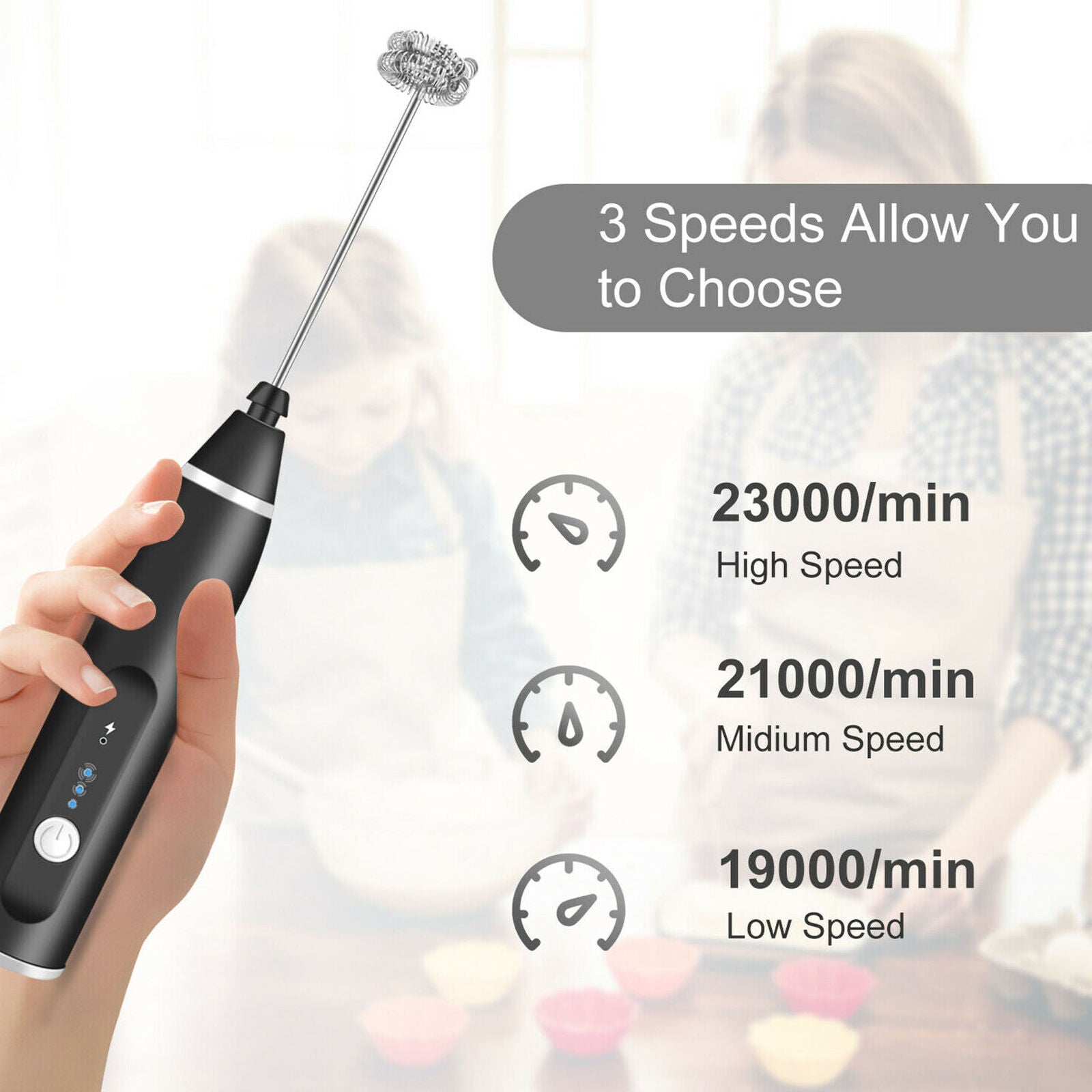 Handheld Electric Egg Beater Milk Frother Drink Mixer Coffee Whisk USB Charging