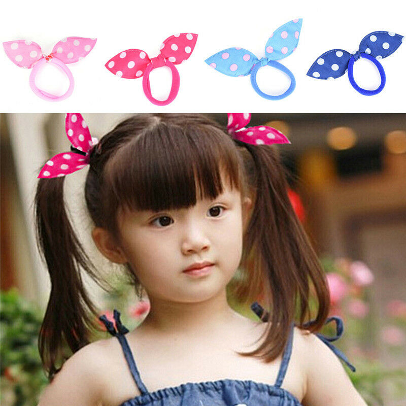 20X Girl Rabbit Bunny Ears Dotted Hair Ties Scrunchie Ponytail Holder Hair.l8