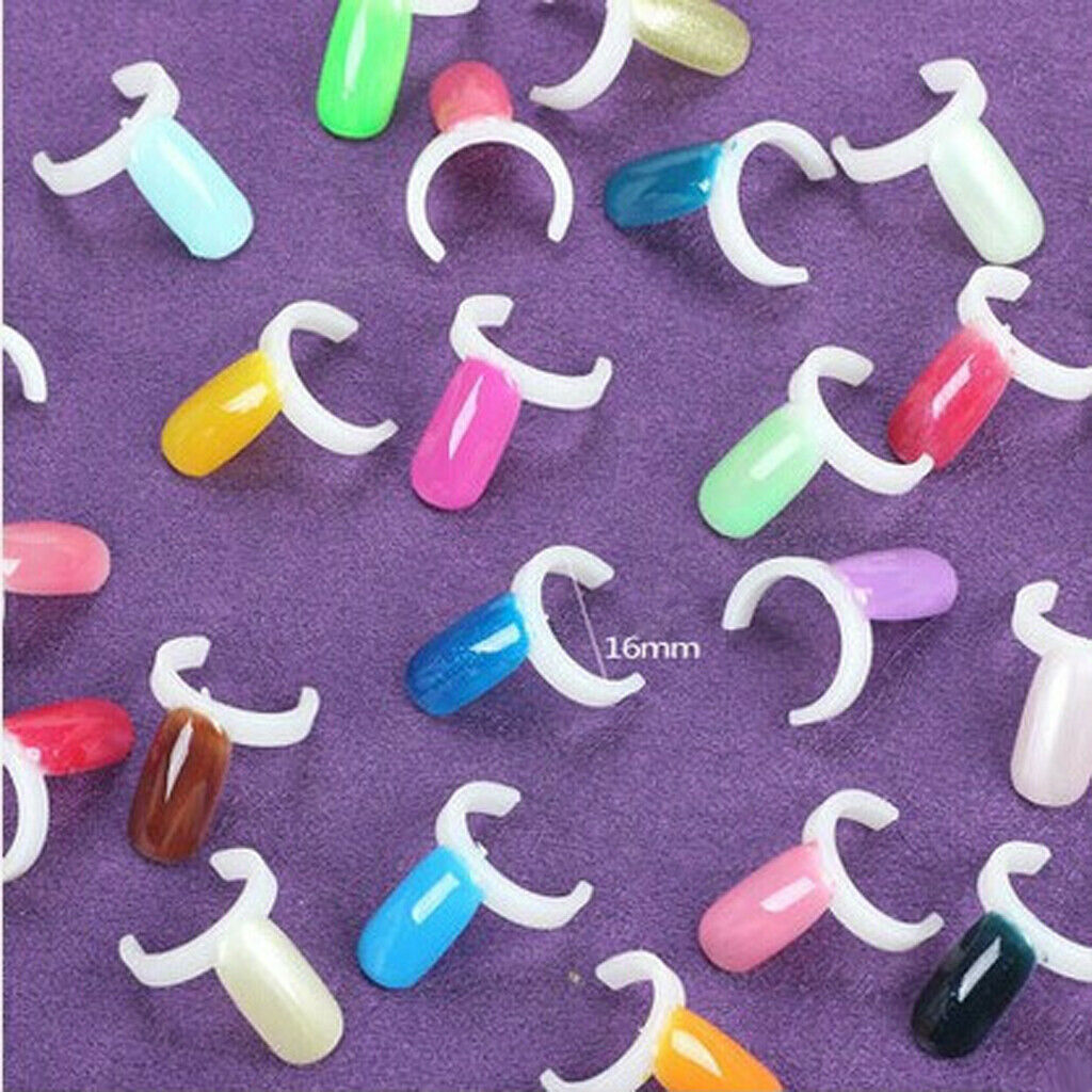 Ring Natural False Nail Art Polish Color Pops Display Practice Tips 50pcs