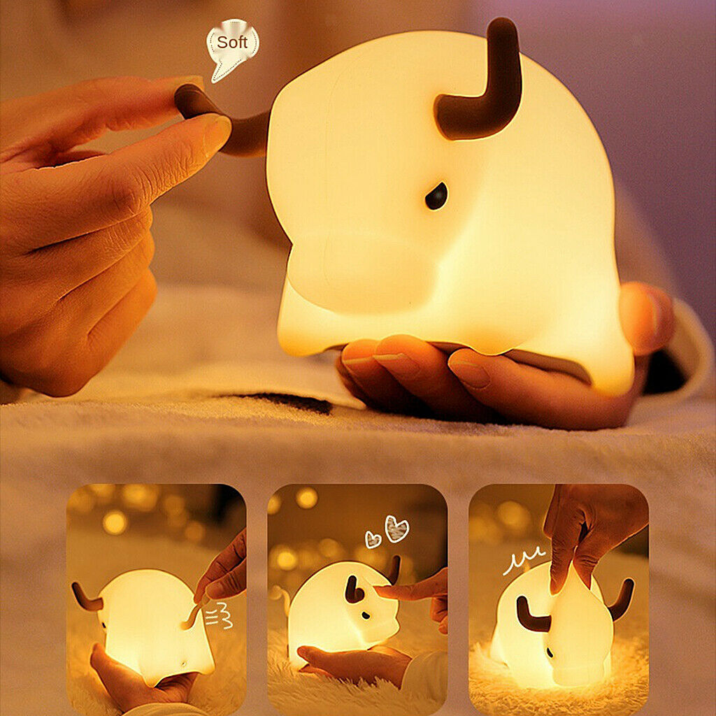 Silicone LED Night Light USB Cow Kids Bedroom Nursery Lamp  Dimming