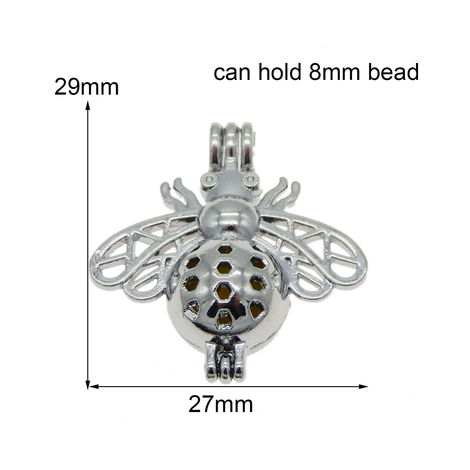 1PC White K Plated Alloy Hollow Bee Locket Aromatherapy Diffuser Pendant Jewelry
