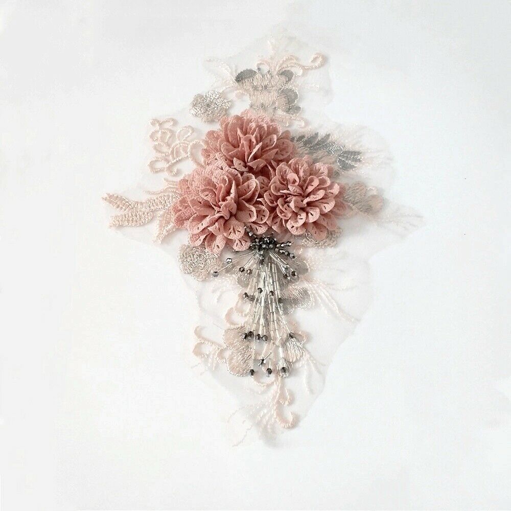Embroidered Floral Patch Applique Beaded Lace for Wedding Dress Costume DIY New