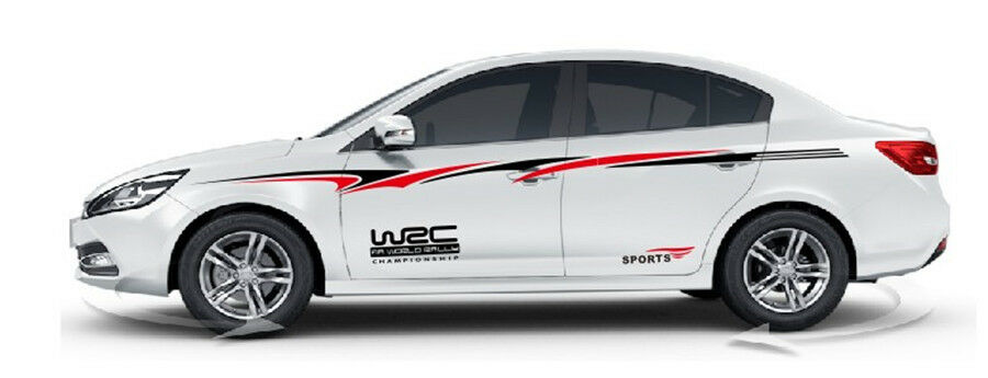 Car Body Side Door Vinyl Decals Sport Racing Stripe Graphic Stickers Black & Red
