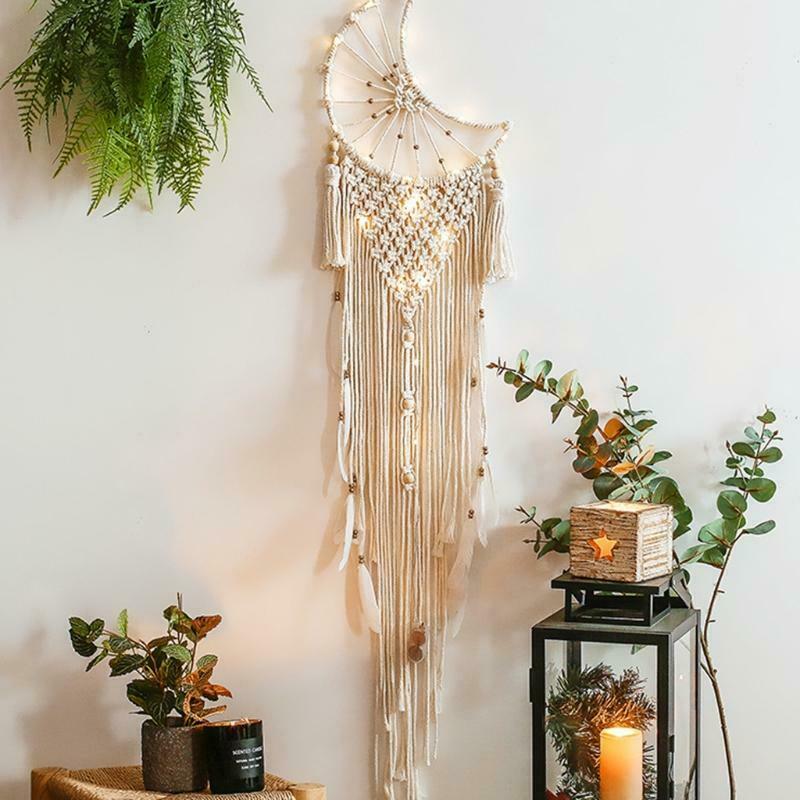 Moon Macrame Tapestry Boho Cotton Rope Woven Dream Catcher Farmhouse Wall Decor