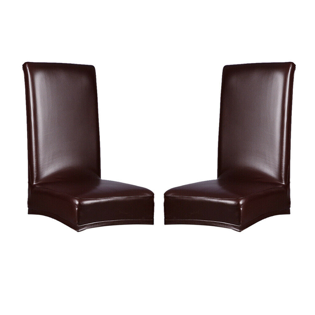 2xHome Restaurant Chair Siamese Elastic Leather Cover Brown E