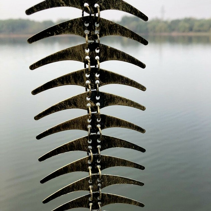 Metal Cast Iron Bronze Fish Bone Bell Wind Chime Home Garden Decor21'' /53cm
