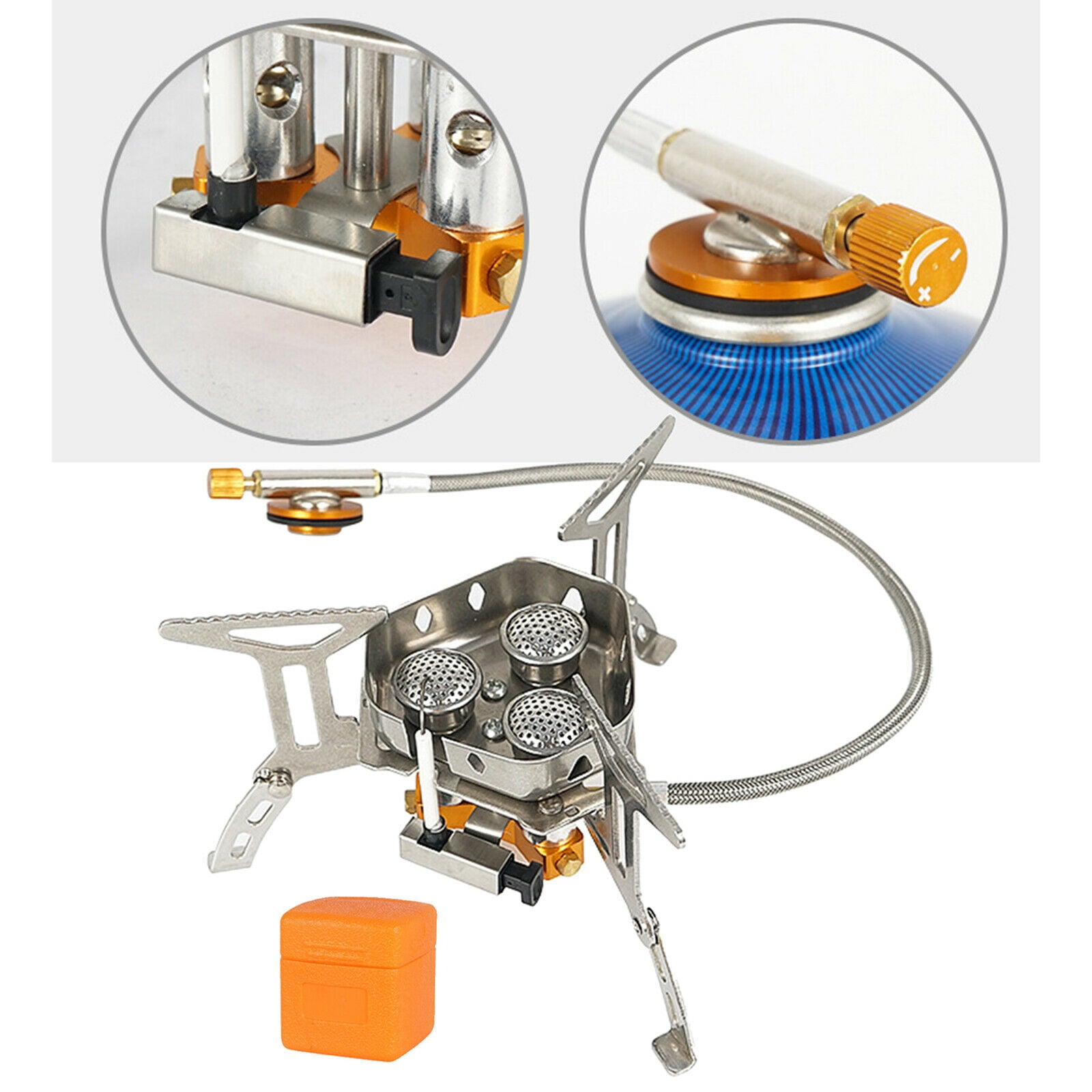 5800W Windproof Camping Stove Backpack Stove 3 Furnaces Heads for Picnic