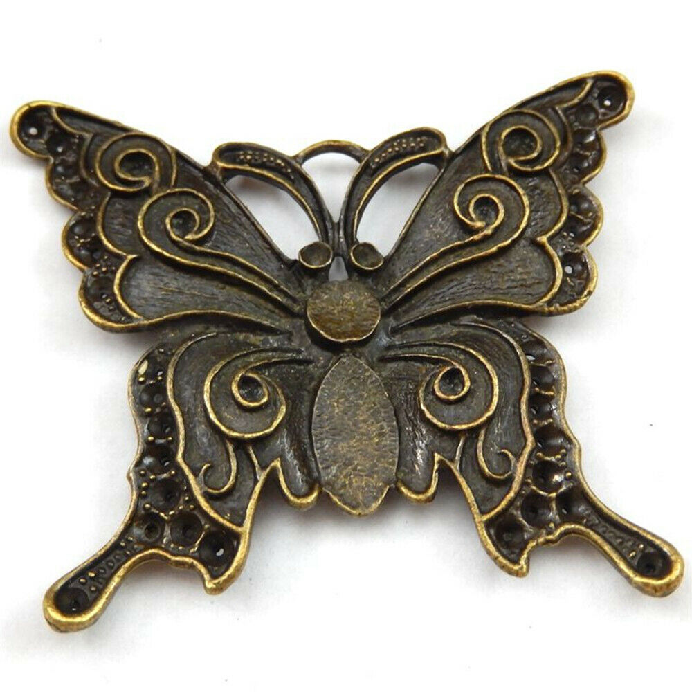 2 Retro Bronze Butterfly Pendant Alloy Winged Insect Charm Jewelry Craft 65*56mm