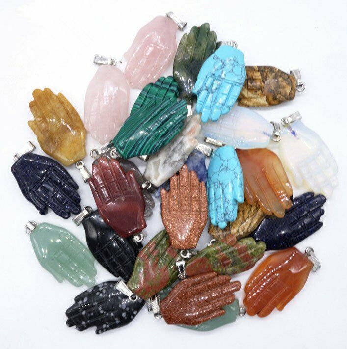 15Pcs 44x26x9mm Multicolor Mixed Stone Carved Buddha's Hand Pendant Bead HH6825