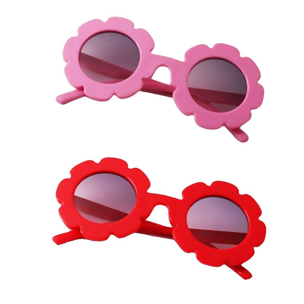 2 X Flower Sunglasses Shades UV400 for Girls Kids Baby Party Red + Pink