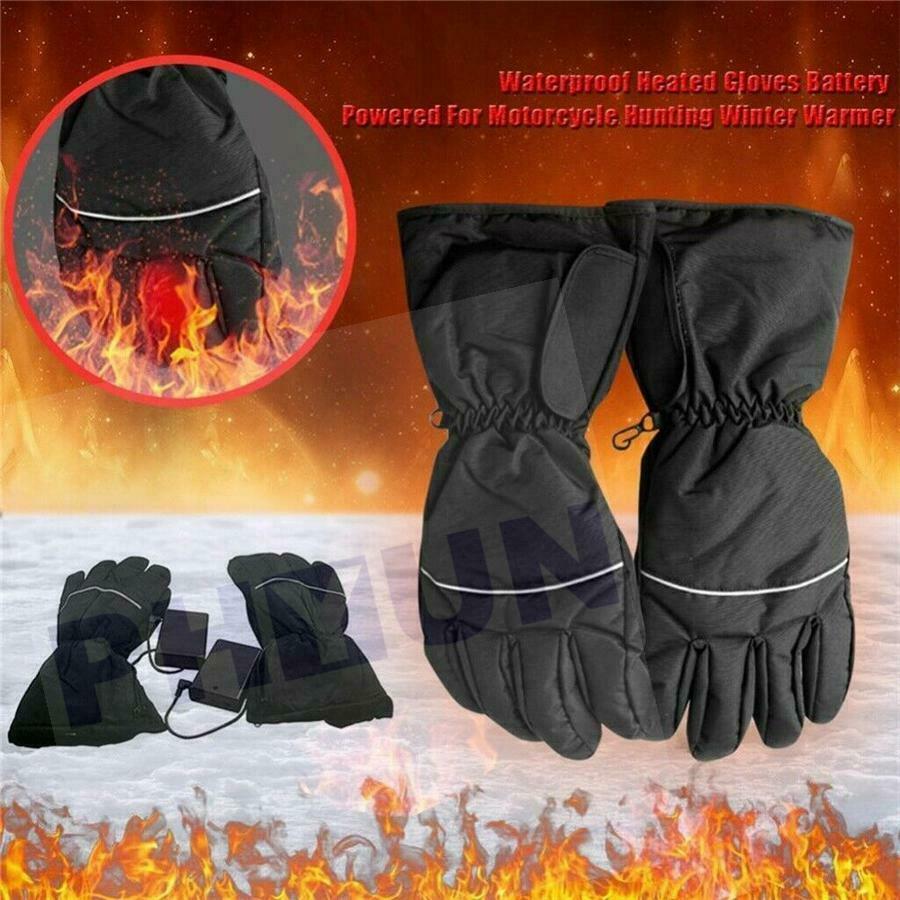Black Motorcycle Fabric Heated Gloves Winter Warm Electric Waterproof Pair