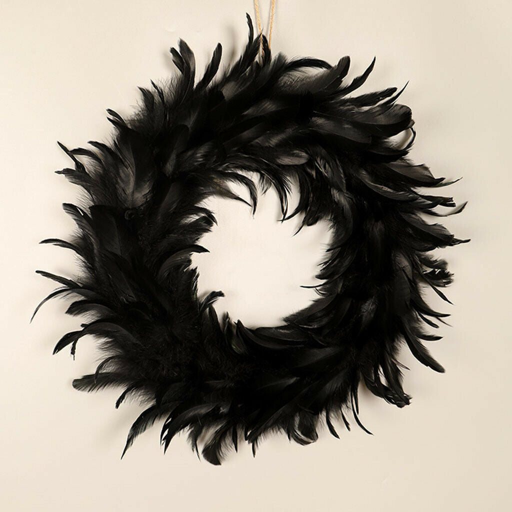 1 X 40CM Cocktail Black Feather Wreath Front Door Halloween Party Wall Decor UK