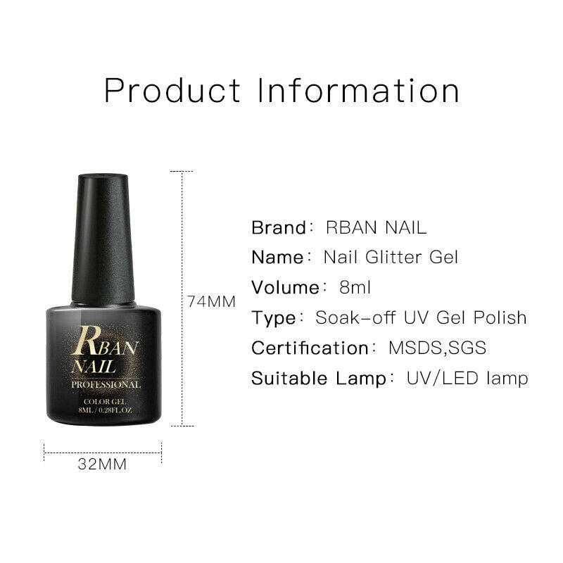 8pcs/set RBAN NAIL Glitter Shimmer Nail Gel Soak Off Manicure Gel Nail Polish