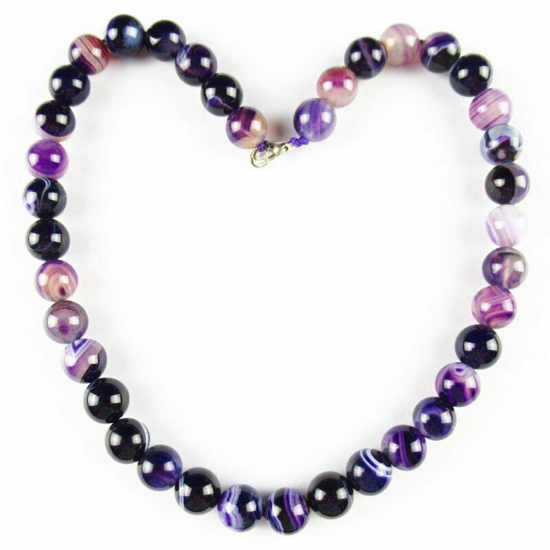 12mm Purple Onyx Agate Round Beads Pendant Necklace 17.5 inch 93g A-506DP