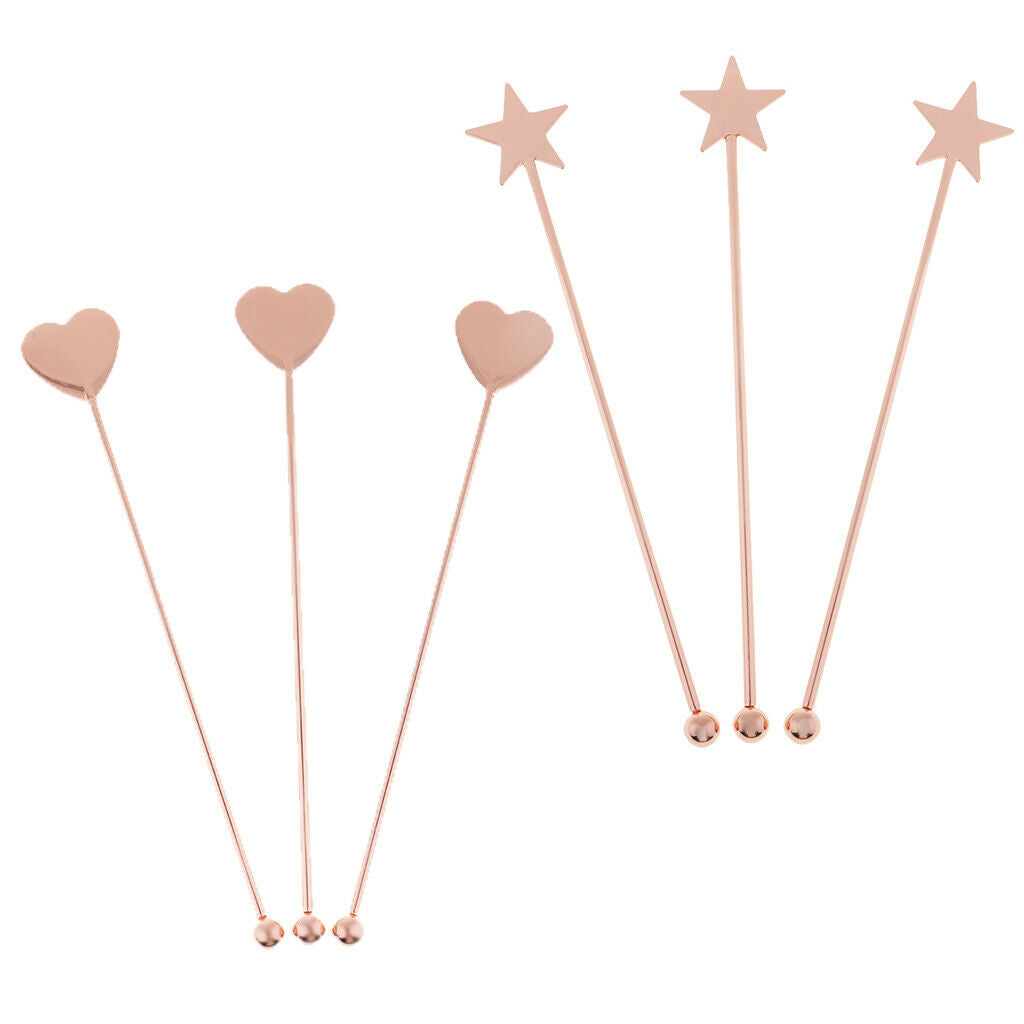 6pieces Copper Sturdy Cocktail Stirrer Swizzle Sticks Stainless Steel 15.5cm for