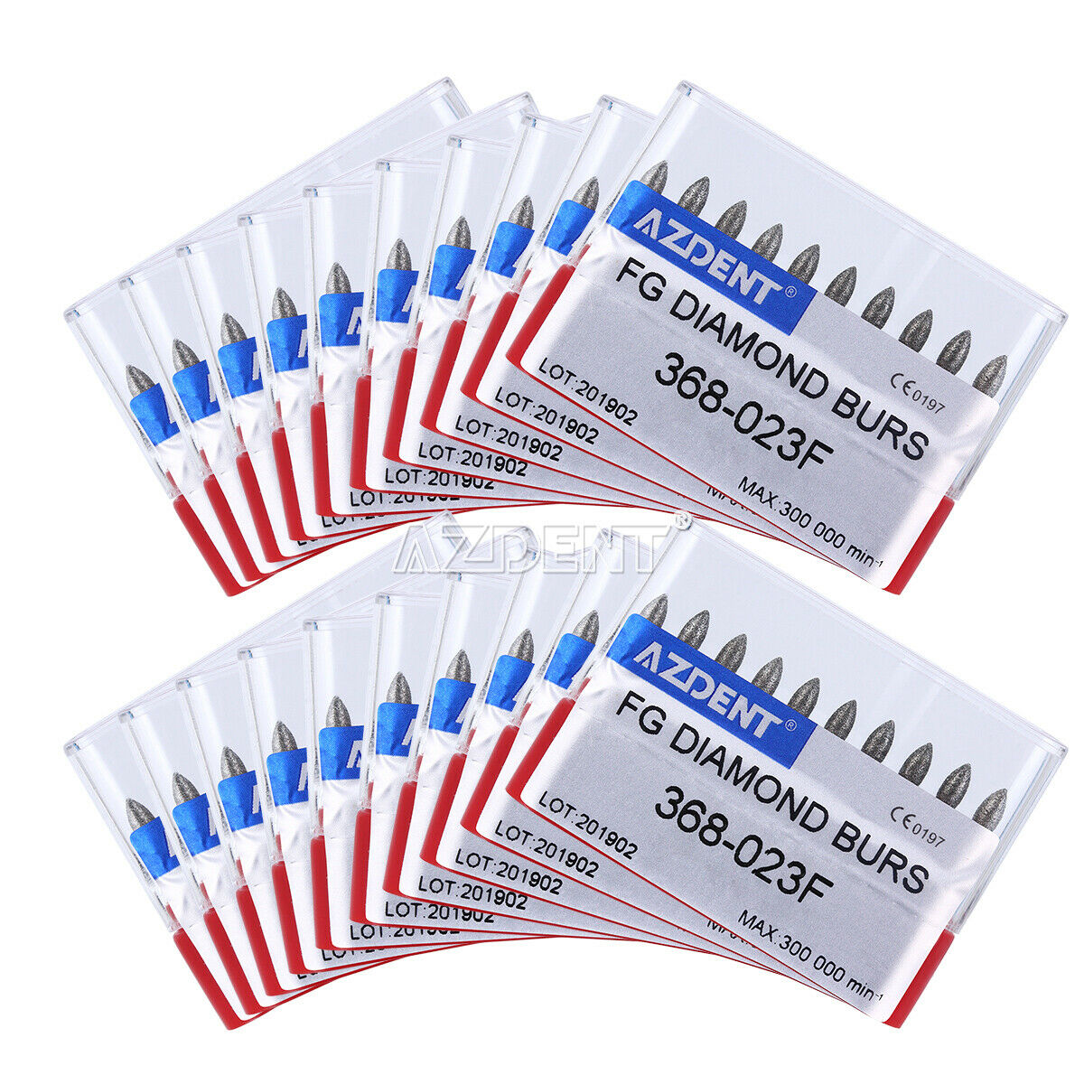 5 x AZDENT Denal FG Diamond Burs Football #368-023F Fine Red 10Pcs / Pack