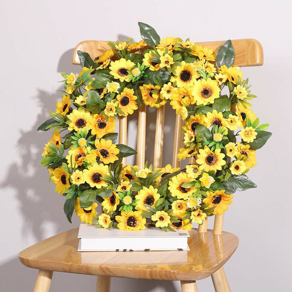 Artificial Sunflower Wreath 20'' Welcome Lifelike Garland Wreath Decoration