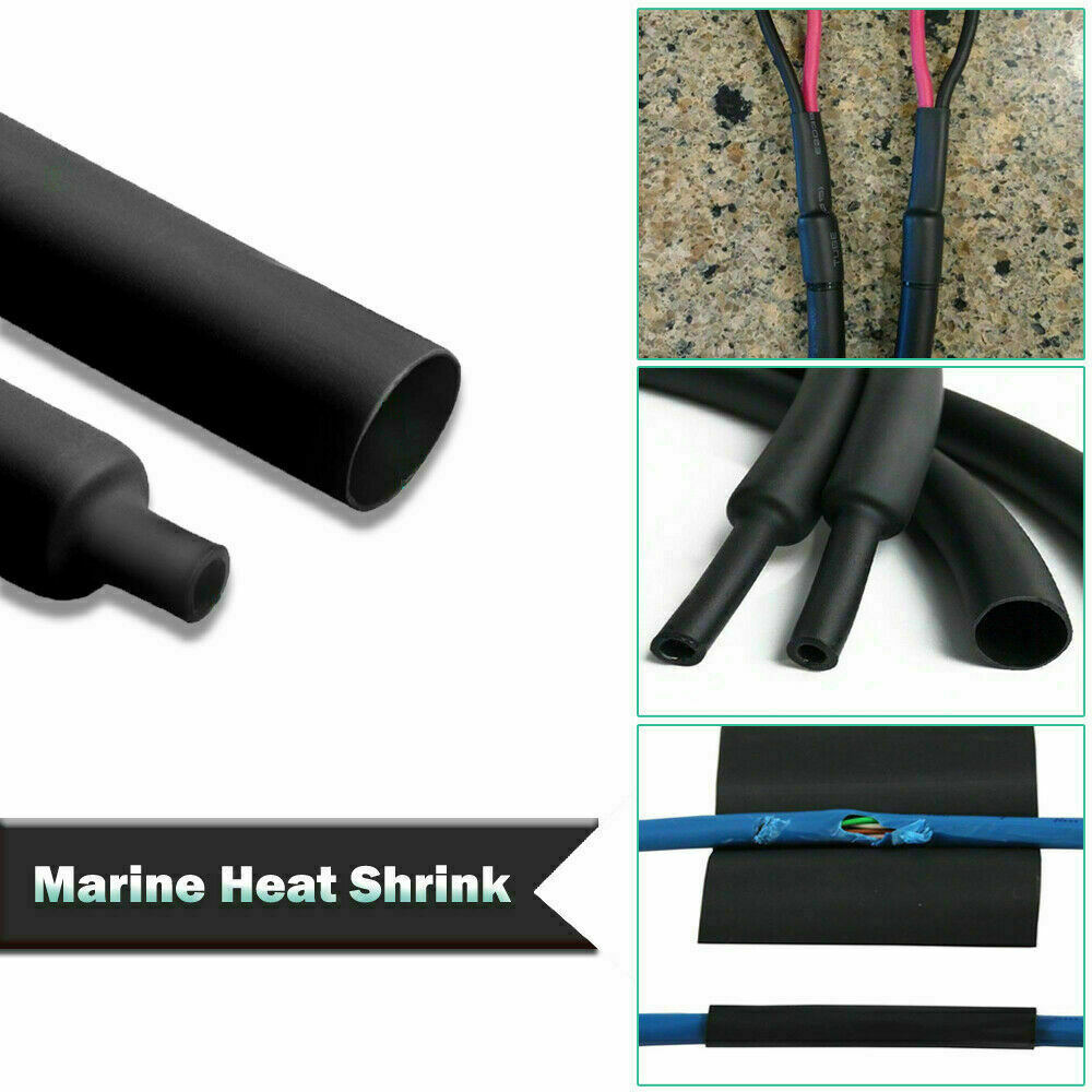 Black 10FT x 1/4" Marine Grade Heat Shrink Tubing 3:1 Adhesive Glue Lined