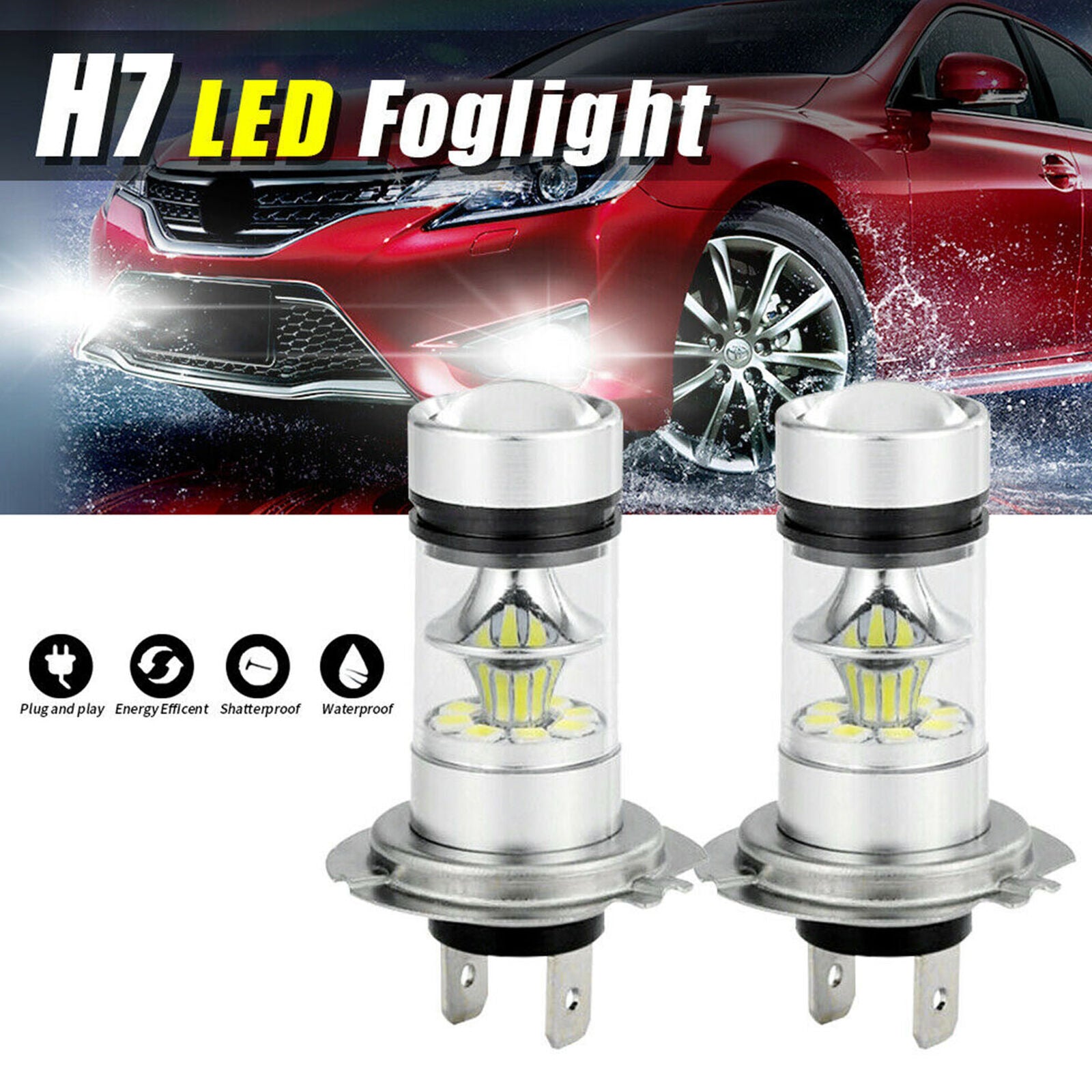 2x H7 Led Headlight Kit 6000k Xenon White Long Distance Low Beam Bulbs Car Bulbs