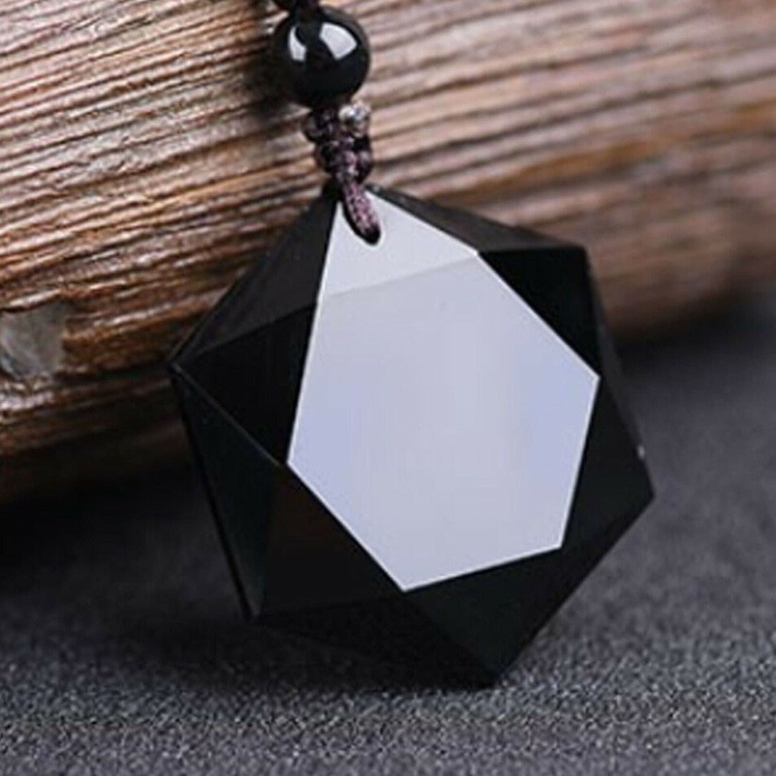 Black Men Jewelry Black Lucky Obsidian Pendant Necklace Hexagram Shape Amulet