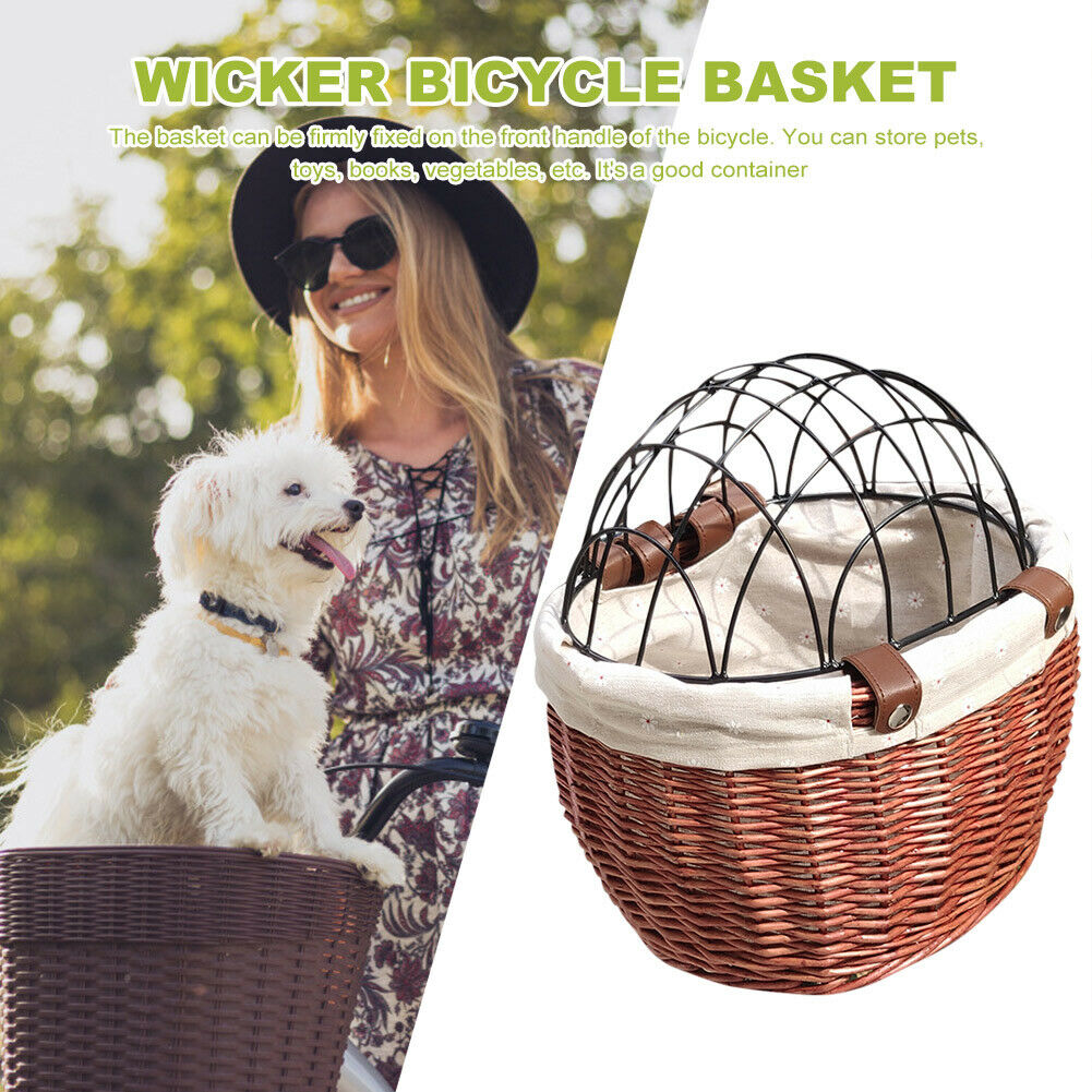 Cat Dog Bicycle Storage Basket Handwoven Pet Seat Front Handlebars Carrier