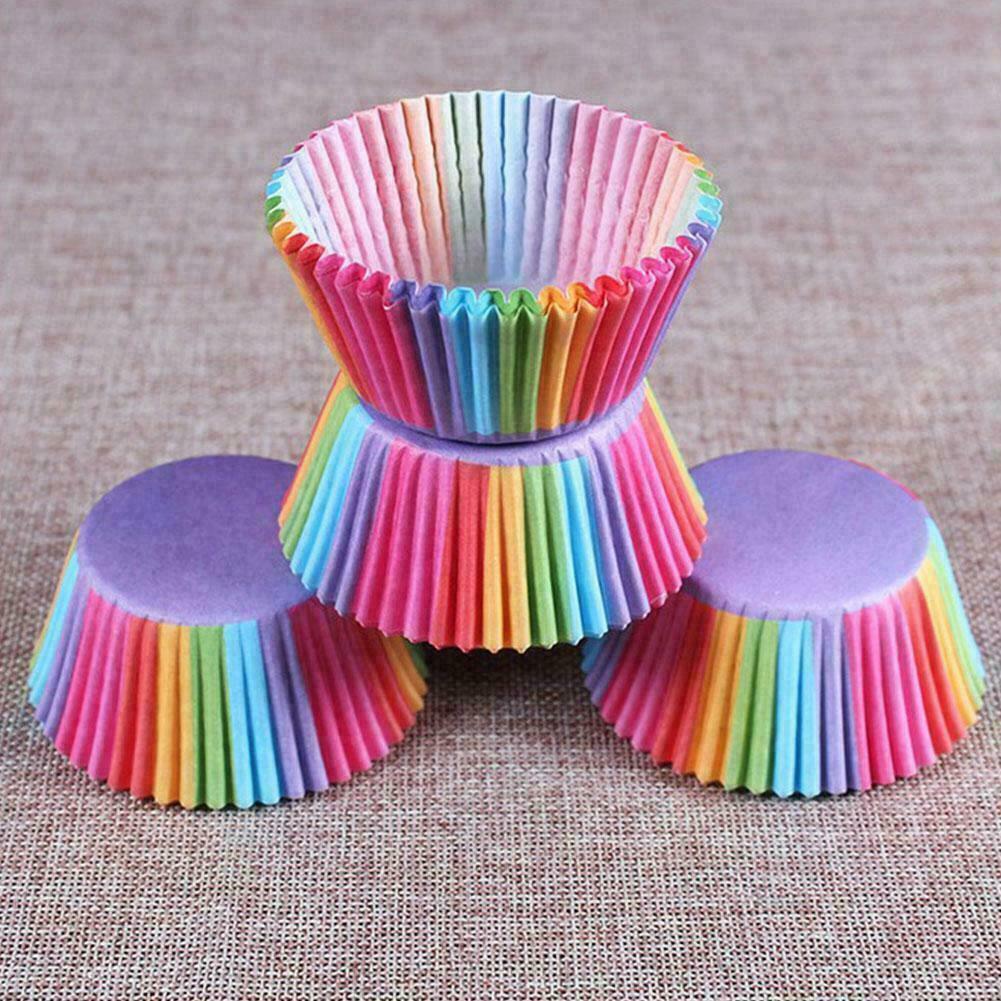 100x Colorful Rainbow Paper Cake Cupcake Liners Baking Decor Muffin Case