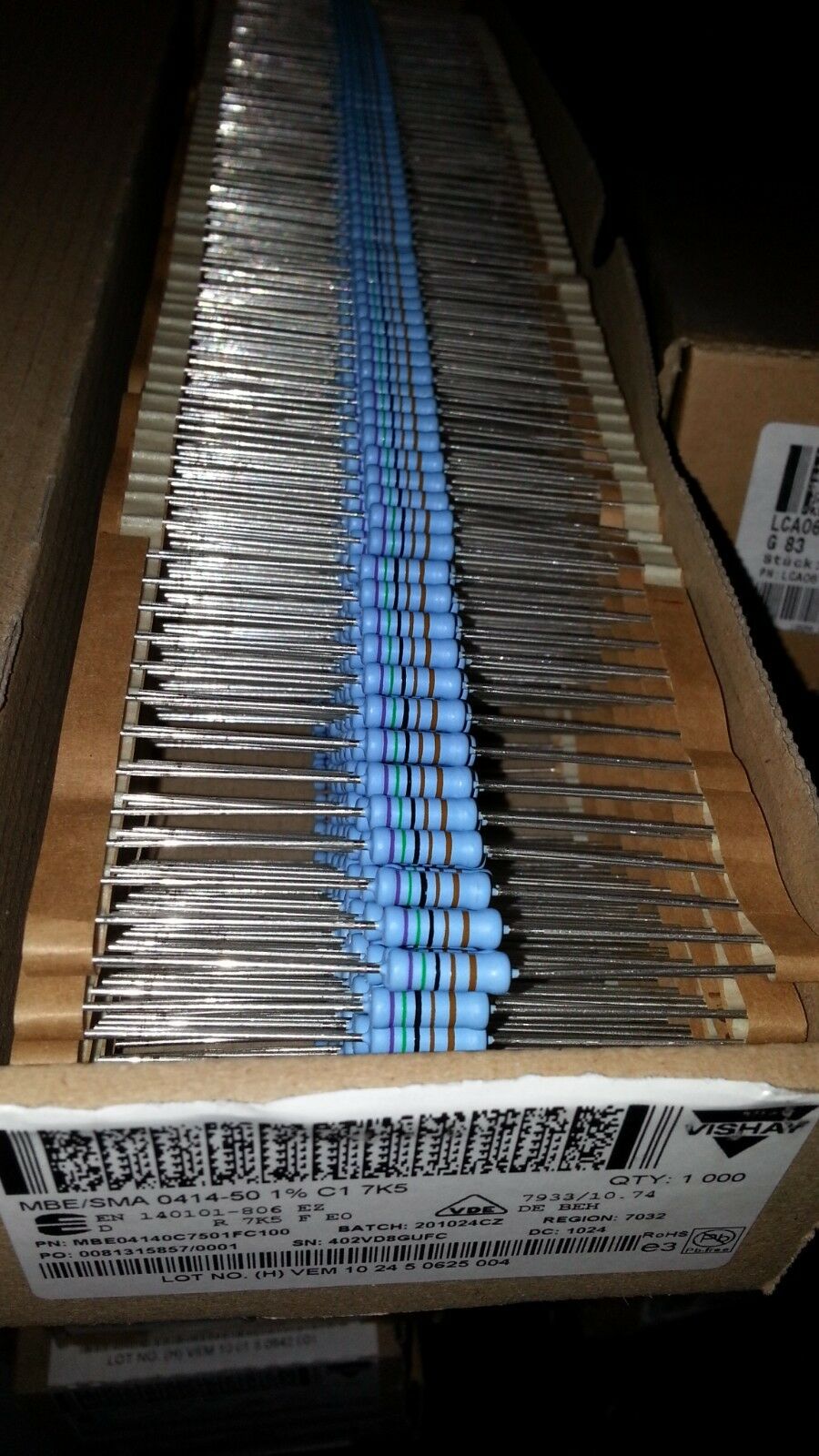 50x VISHAY SMA0414 1W 7k5 1% HI END TUBE AMP RESISTORS FOR AUDIO !