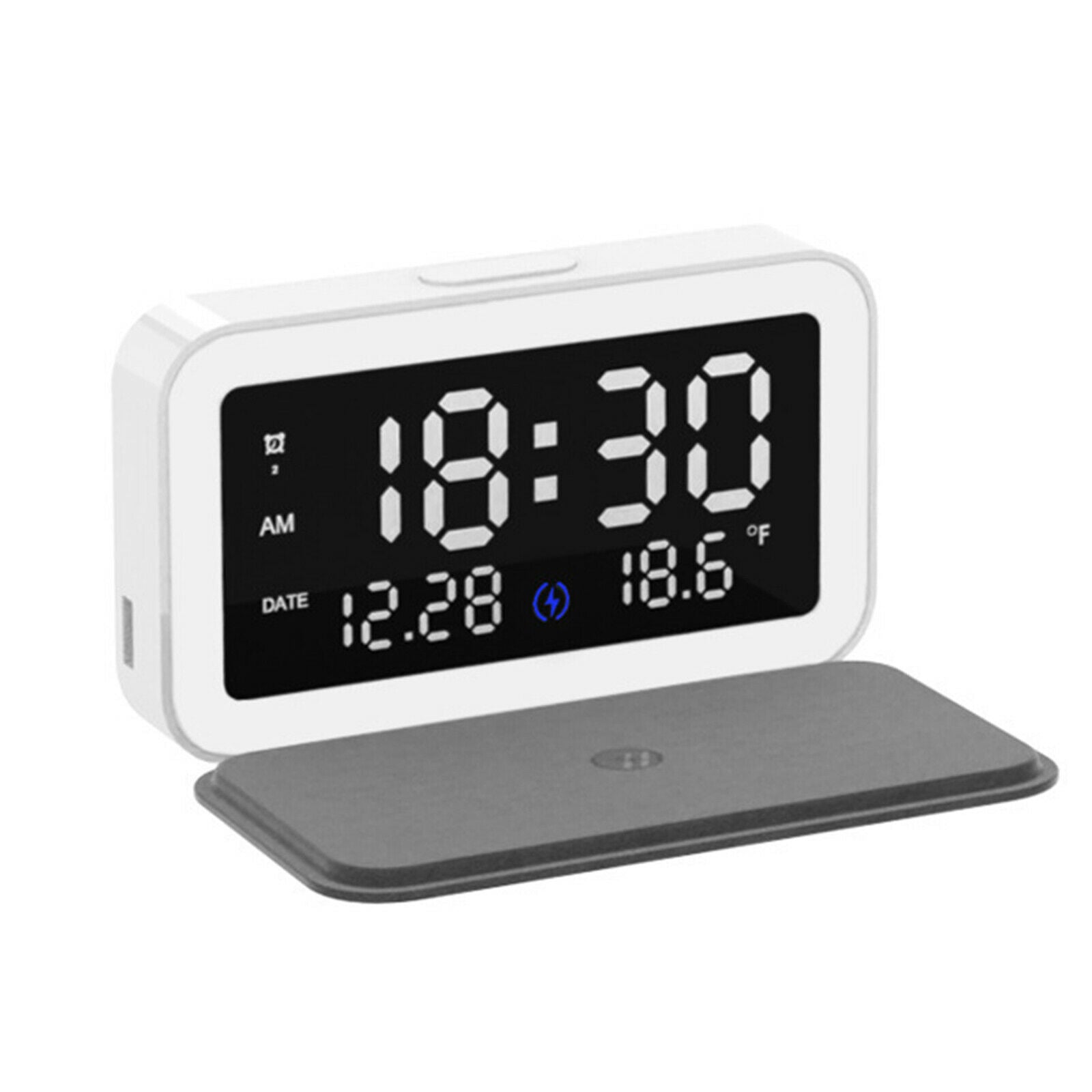 Modern Digital LED Desk Alarm Clock Thermometer 15W Qi Wireless Charger