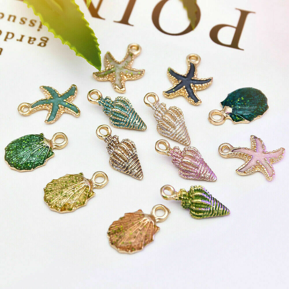 Wholesale 13 Pcs/Set Mixed Starfish Conch Shell Metal Pendant DIY Jewelry Making
