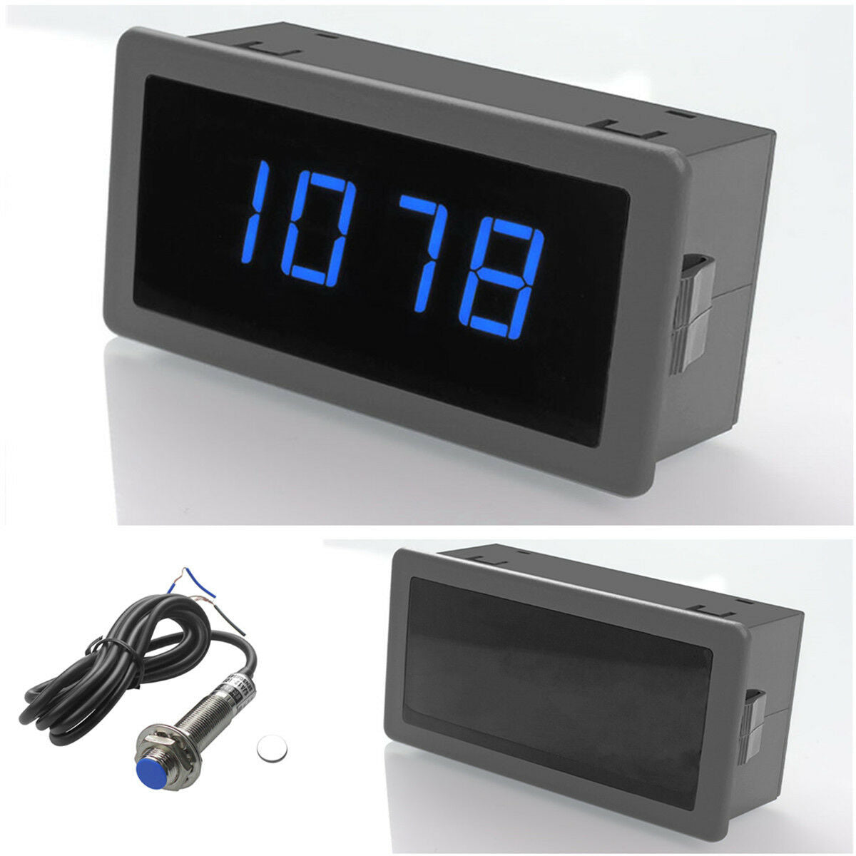 4 Blue Digital LED Tachometer RPM + Hall Proximity Switch Sensor NPN 60 x 10mm