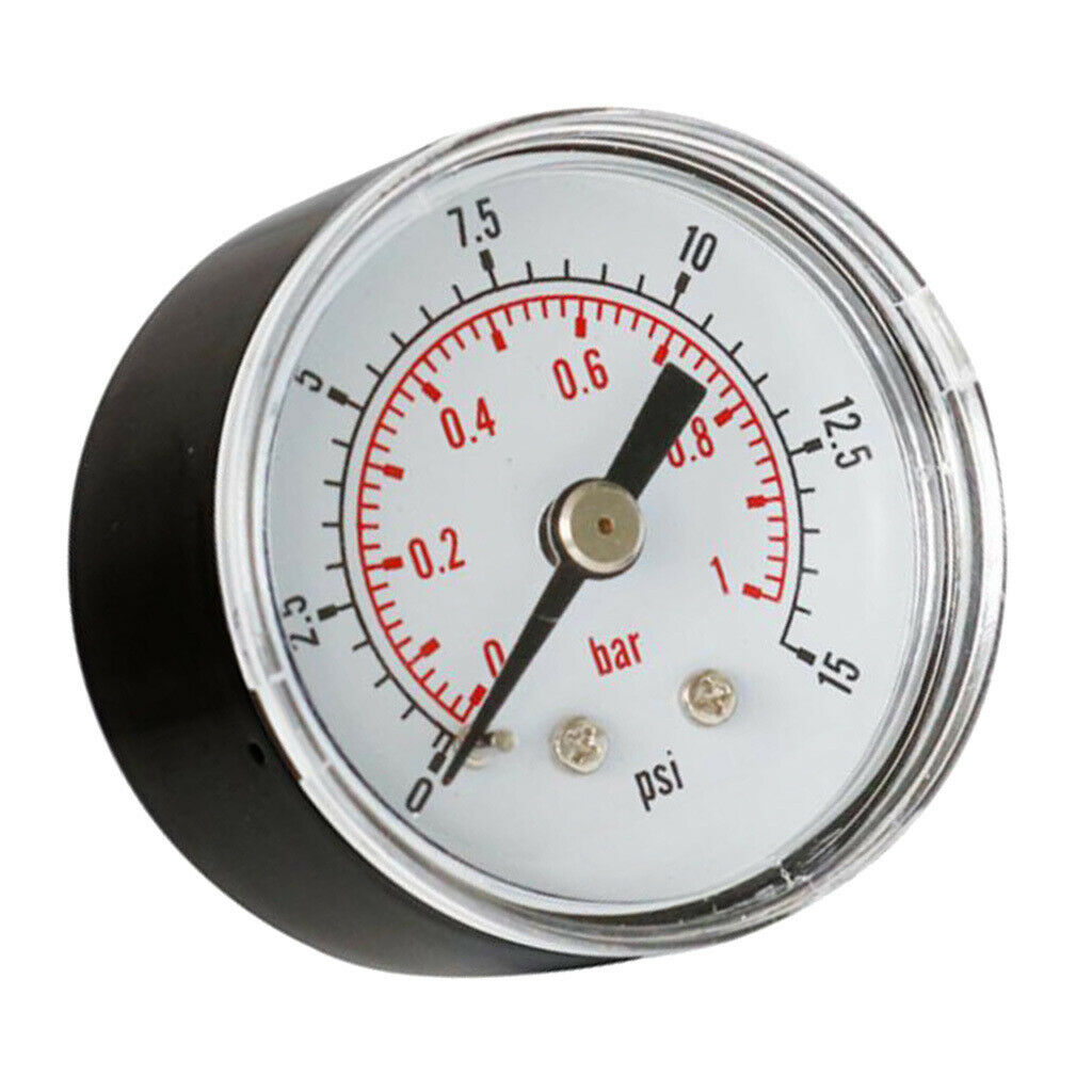 1/8" BSPT 40mm Air Pressure Gauge 0-15 PSI 0-1 Bar Horizontal Back Rear