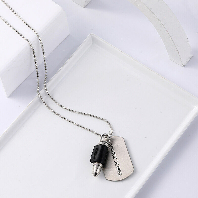 Mens Military Bullet Charm Dog Tags Single Embossed Chain Pendant Neckla.l8