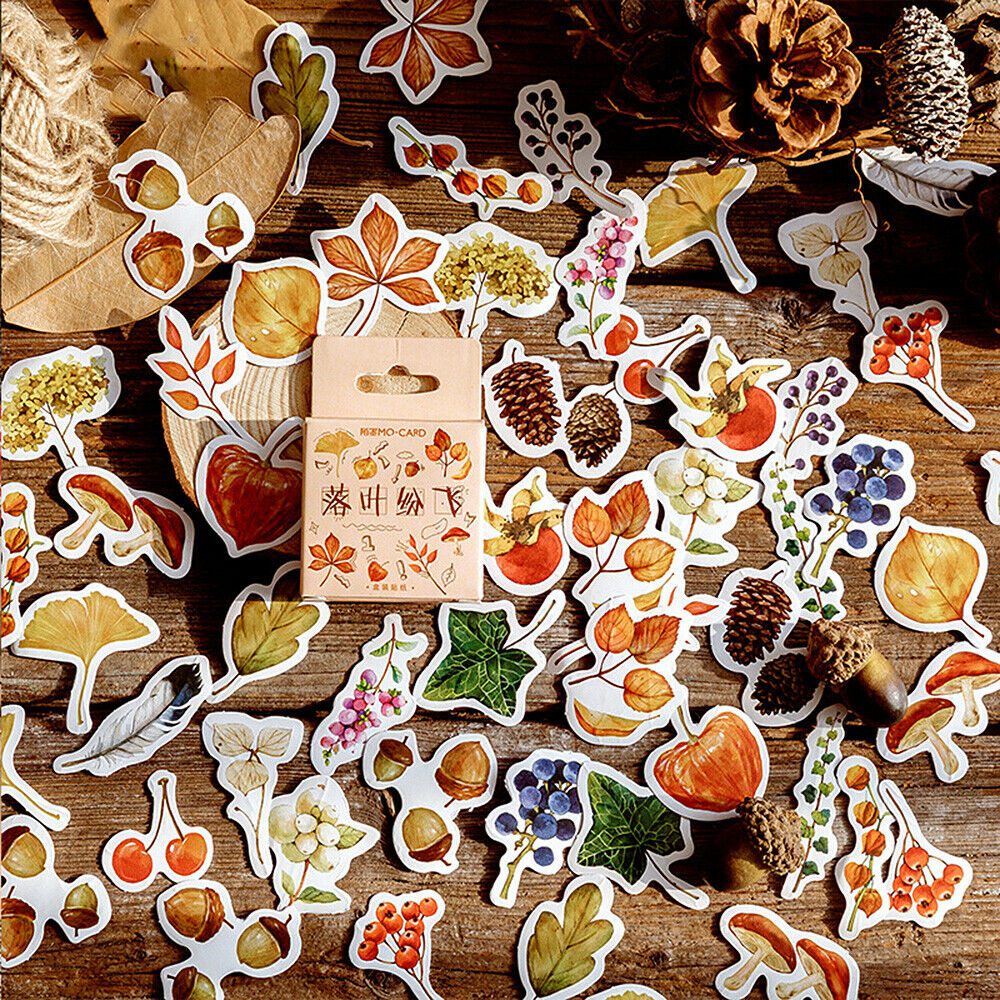 46Pcs Fallen Leaves Plants Scrapbooking Stickers Adhesive Paper Craft Stationery
