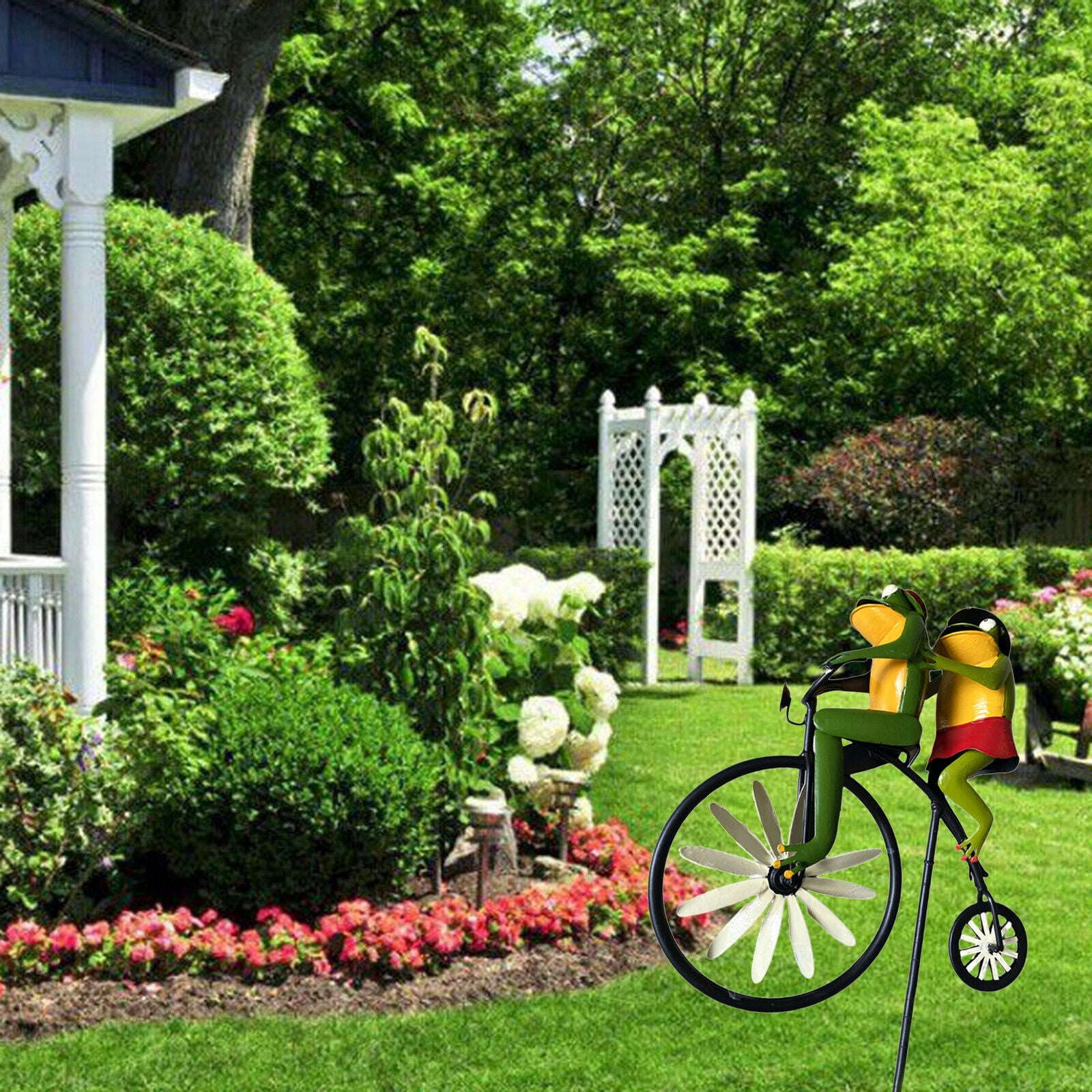 Bike Wind Spinner Metal Frog on Bicycle Windmill Outdoor Lawn Decoration
