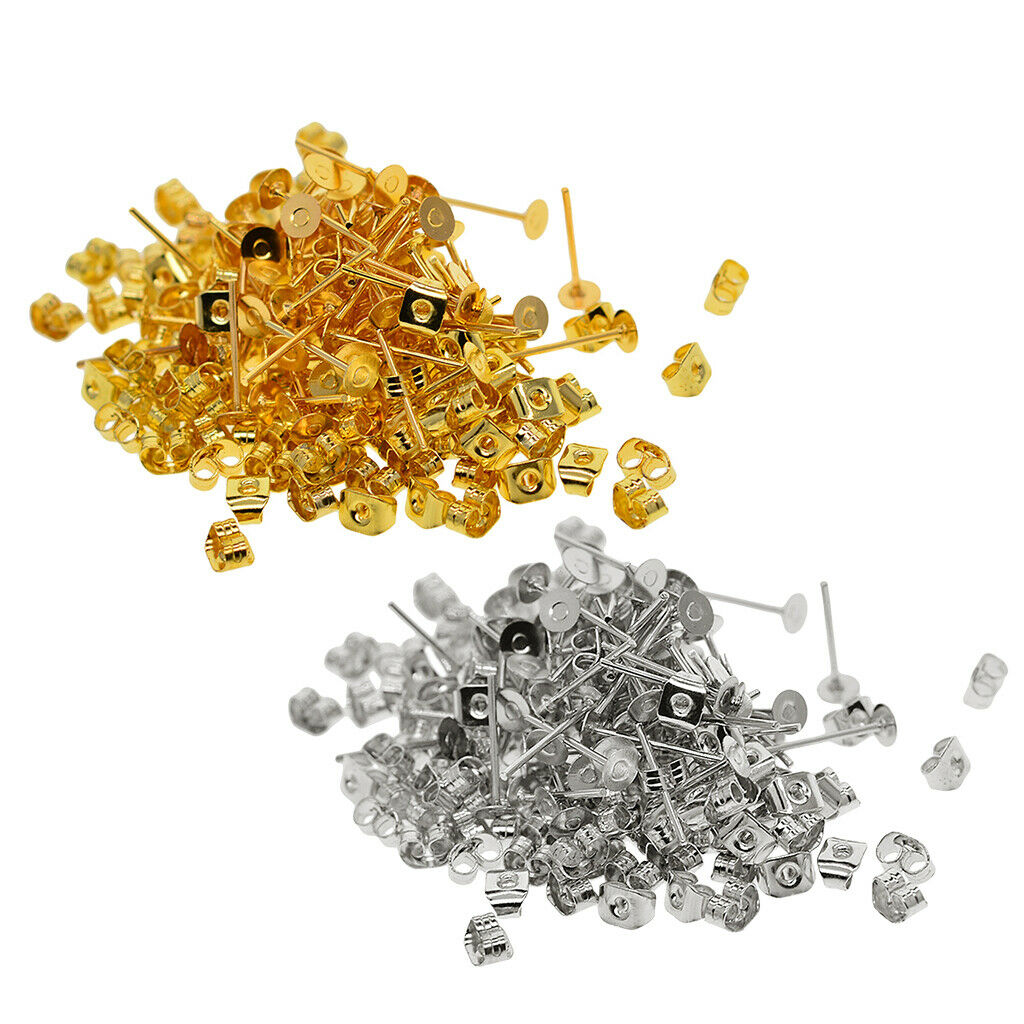 400 Pieces Iron Earrings Posts Flat Pad with Round Flat Ear Hooks for